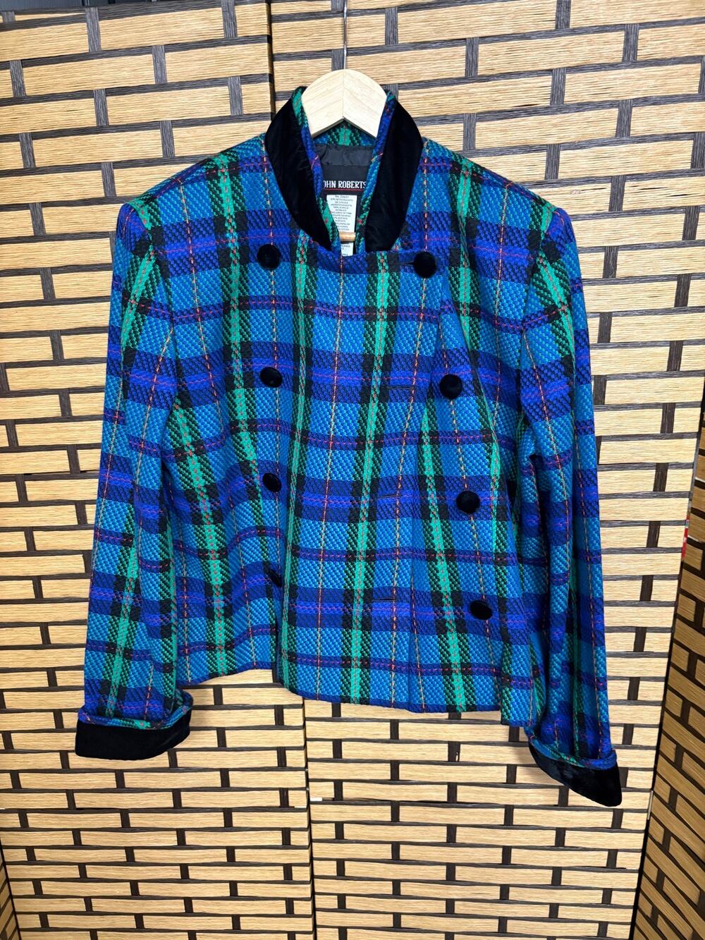 John Roberts Teal Plaid Jacket Size 12